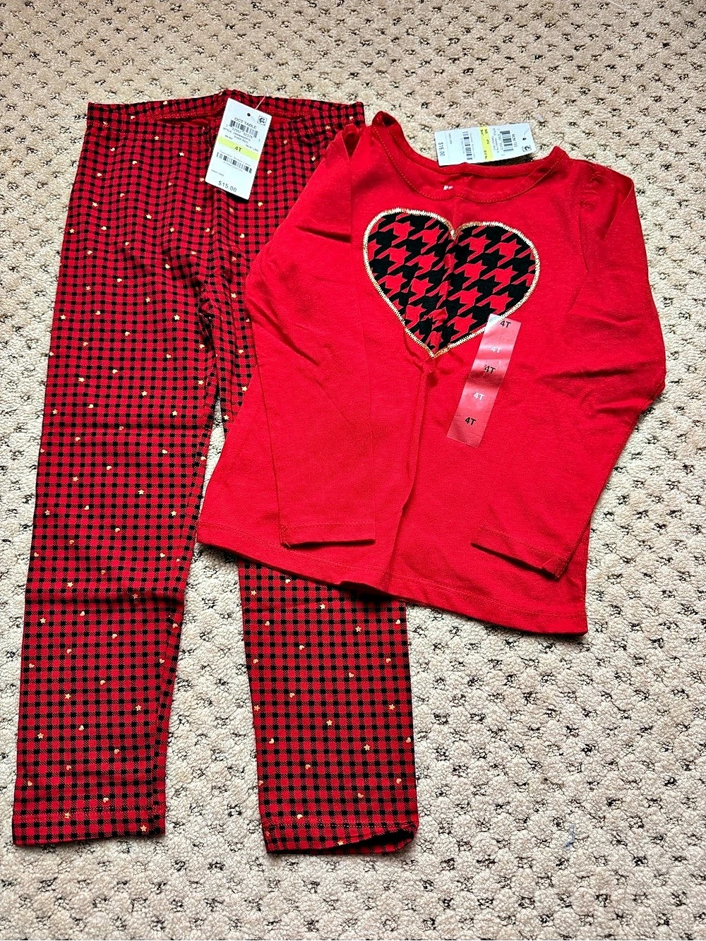 NWT Epic Thread red & black Checkered Set with hearts and stars Size 4T